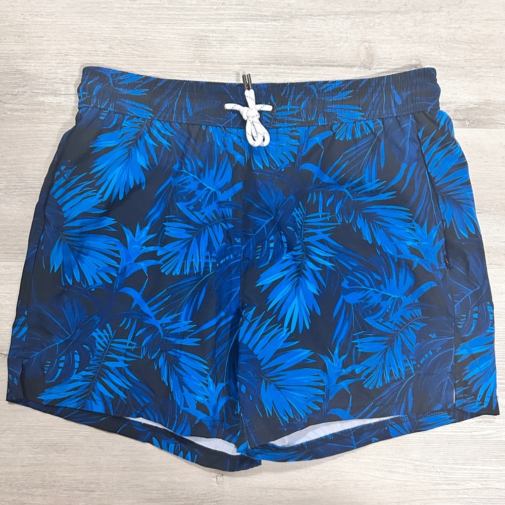 Brisira NWT  Blue & Turquoise Tropical Print Shorts Trunks Bathing Suit 30